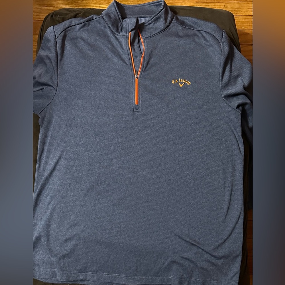 callaway mens 1/4 zip pullover Xlarge blue/Gray w orange accent Golf Shirt. Soft